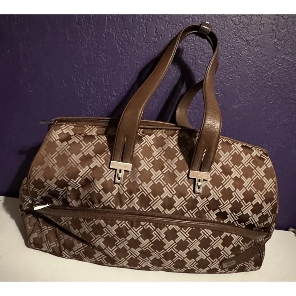TUMI Signature Collection Logo Nylon Weekender Carry-On Duffle Travel Bag Brown